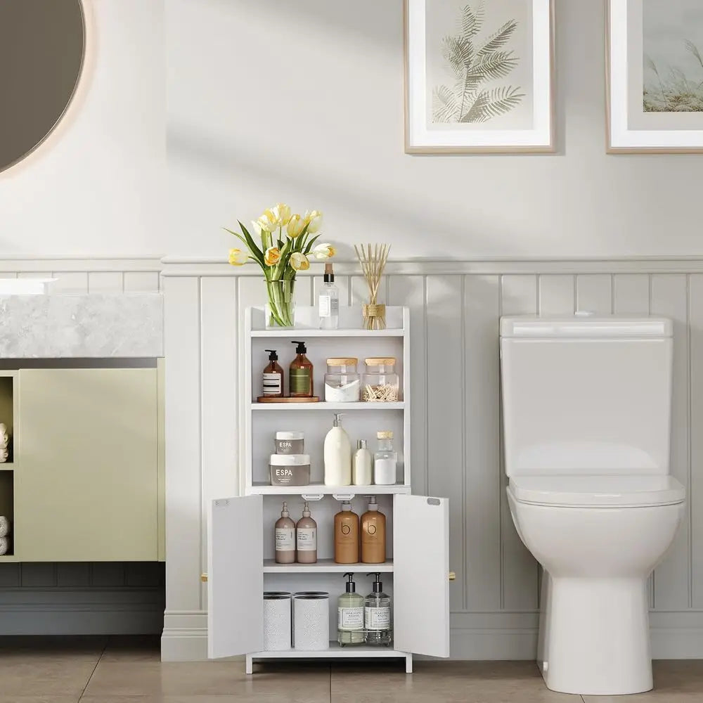 Bathroom Cabinet 2 Doors, Small Freestanding Storage Cabinet, Adjustable Shelves, Slim Organizers, Floor Cabinet for Small Space