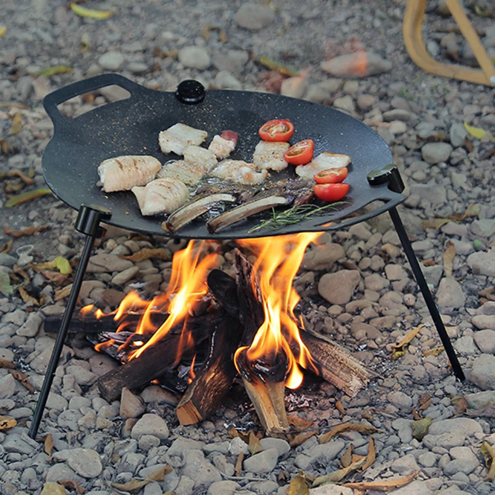 Grill Pan Korean Round Non-Stick Barbecue Plate Outdoor Travel Camping Frying Pan Home Griddle Barbecue Accessories