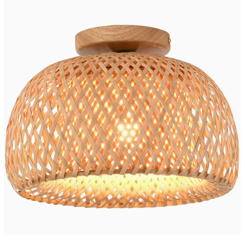 Handmade Boho Bamboo Wicker Ceiling Light Fixture Traditional Farmhouse Bedroom Nursery Hallway Corridor Mount Ceiling Lamp
