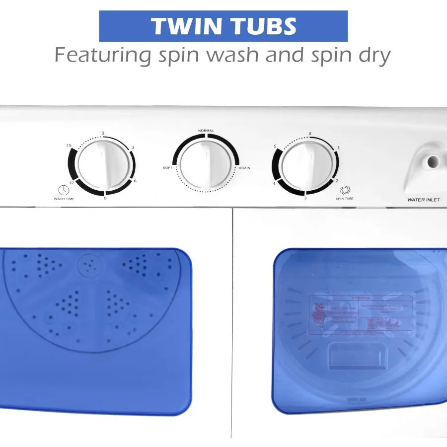 Portable Mini Compact Twin Tub Washing Machine 20lbs Washer Spain Spinner Portable Washing Machine Blue+ White