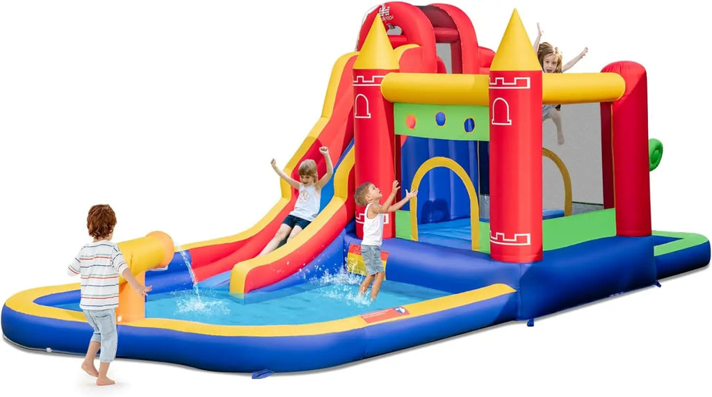 Inflatable Water Slide, 9 in 1 Bounce House Water Slide Combo for Outdoor Fun w/Large Splash Pool, Ball Pit, Blow up Bouncy Cast