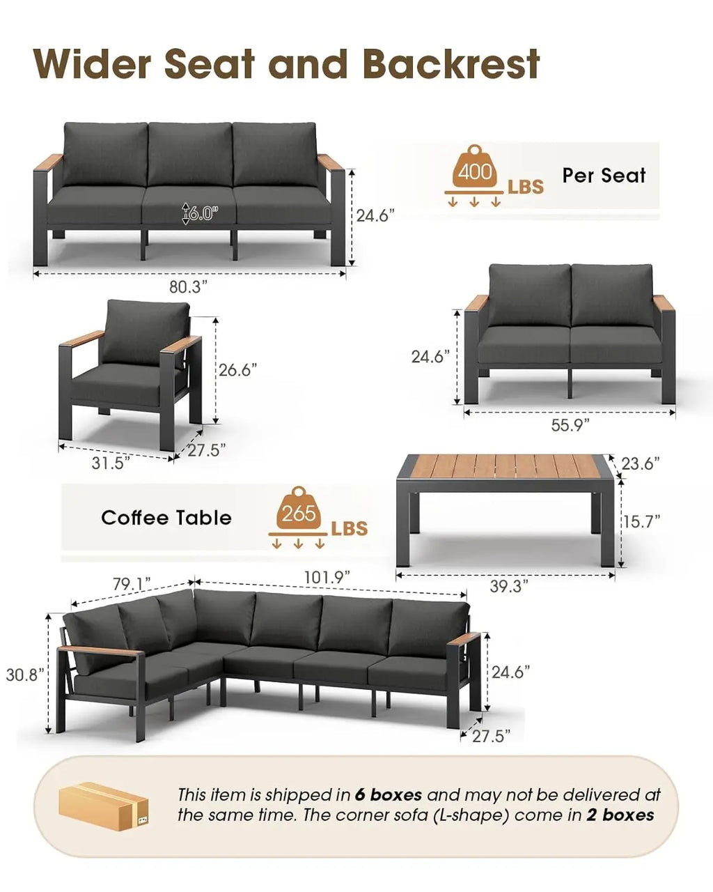 Aluminum Outdoor Patio Furniture Set 8 Seats, Outdoor Sectional Corner Sofa, Patio Conversation Set with Coffee, Customized