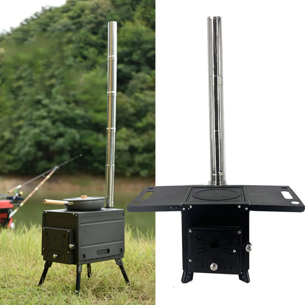 Portable Tent Firewood Stove  Large Firewood Stove with Split Chimney Camping Hiking Fishing Picnic BBQ Charcoal Grill Barbecue