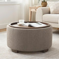 30 Inch Round Storage Ottoman Coffee Table, Modern Boucle Ottoman with Lift-Off Lid and Solid Wood Legs for Living ，Customized