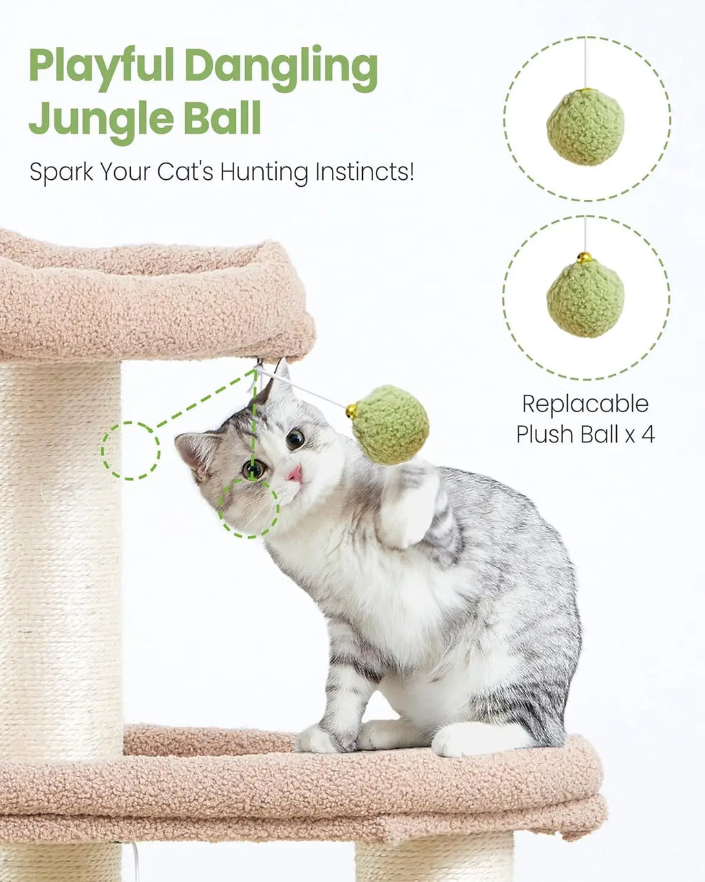 Extra Large Cat Tree Tower for Indoor Cats - Multi-Level Scratching Post with Hammock & Tunnel, 60 Inch XL Feline Bed