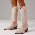 GIGIFOX Knee-High Boots Cowboy Boots For Women Western Cowgirl Boots Outdoor Mid Calf Snip Toe Boot With Chunky Heel Dress Wear