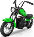 Electric Dirt Bike for Kids, 15mph, 150lb Max, LED Lights, Key Start, Twist Grip, 12' Air-Filled Tires - Green