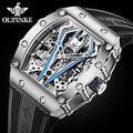 OUPINKE Mens Watches Luxury Brand Automatic Mechanical Wristwatch Fashion Skeleton Silicone Strap Sports Waterproof  Watch Men