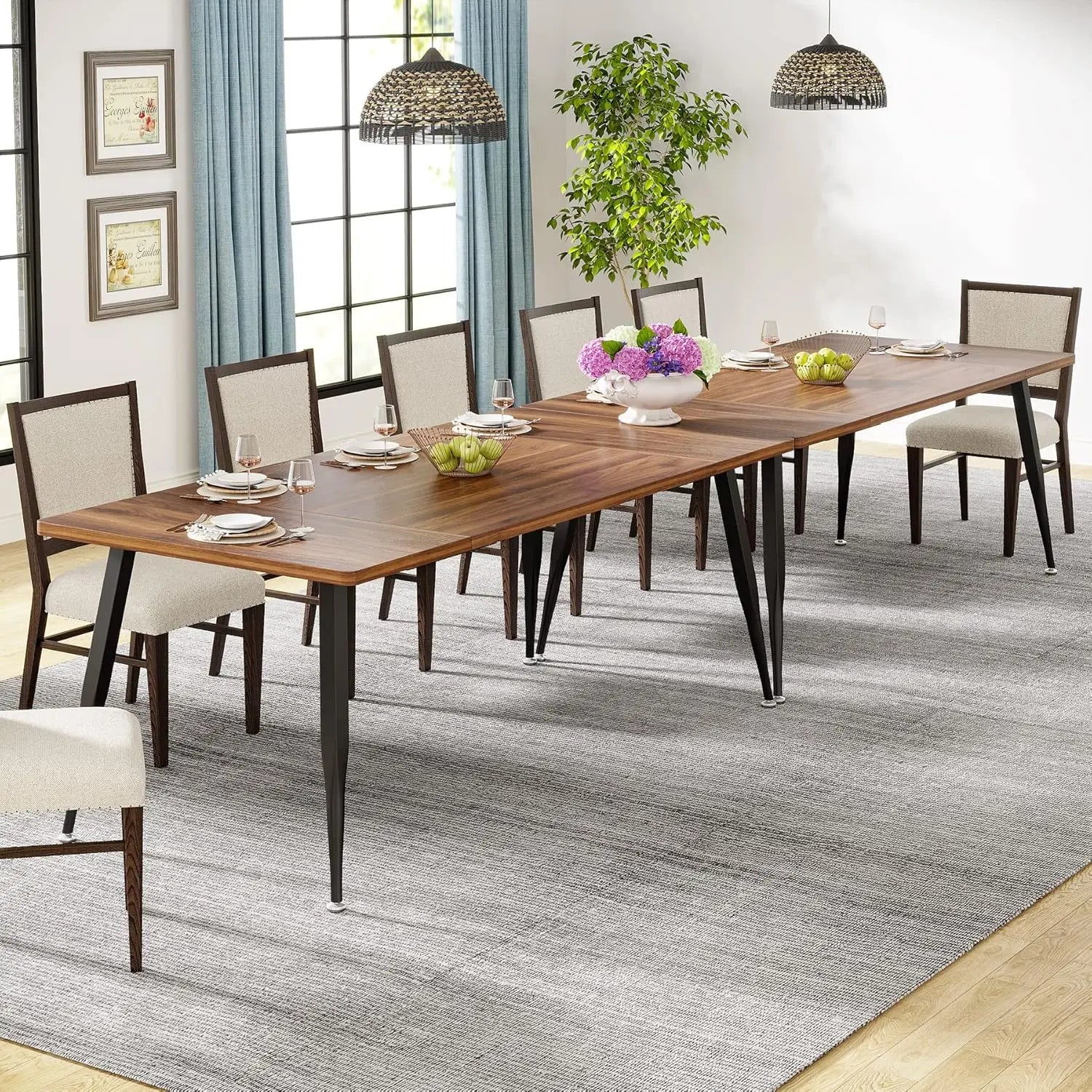 70.9 Inch Large Dining Table for 6 to 8, Kitchen Table Furniture with Metal Legs, Rectangular Dinner Table for Dining Room