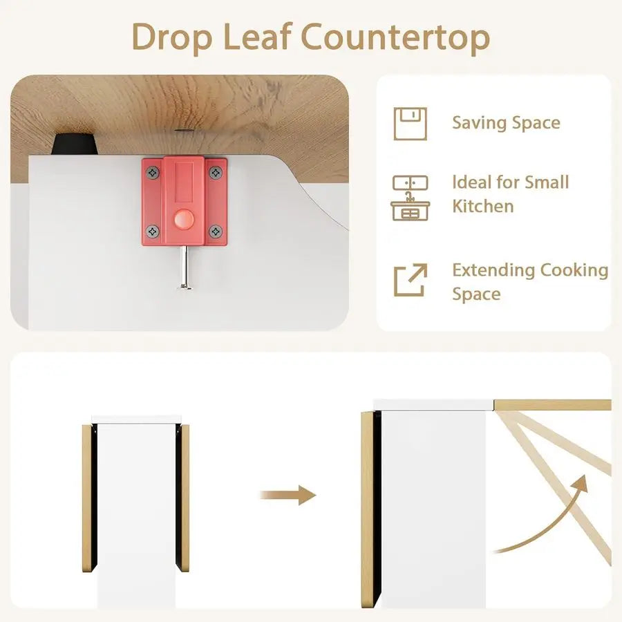 Folding Dining Table, Space Saving Farmhouse Dining Table for 4 Storage Shelf, 6 Wheels Multipose Expandable Kitchen Drop Leaf T