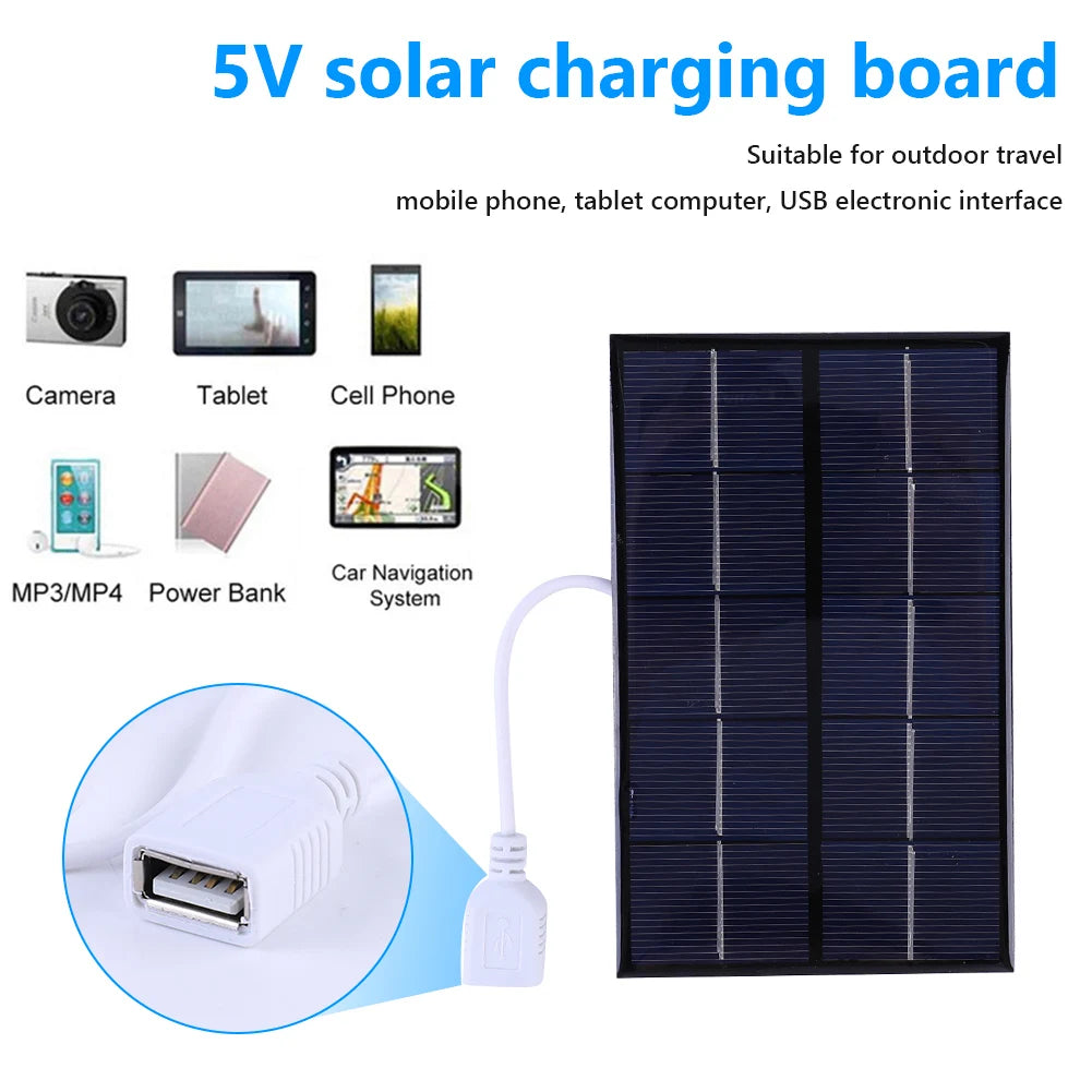 5W 5V Solar Cell Panel Polysilicon USB Photovoltaic Cells Solar Plate for 3-5V Battery/Phone Charging for Outdoor Camping