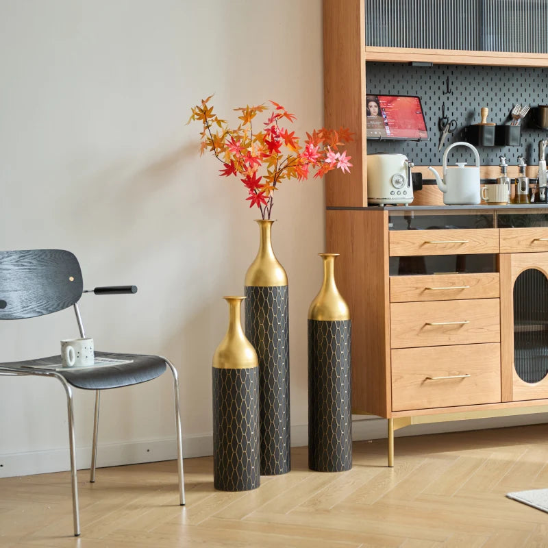 Black And Gold Metal Vase Set Of 3 Floor Vases Ideal For Mother s Day Gift Wedding Decoration Elegant Floral Display