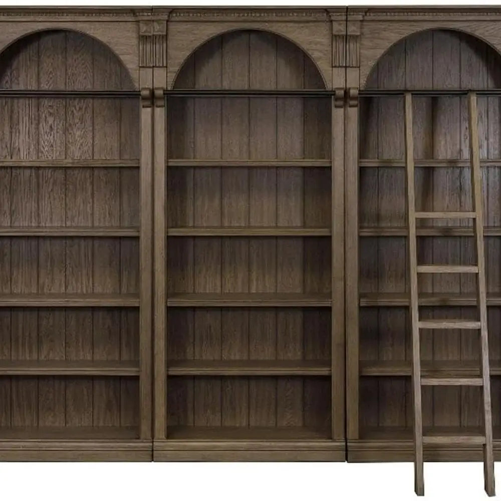 8-Foot Tall Traditional Bookshelf with Ladder, Storage and Display Unit for Home Office or Living Room in Brown