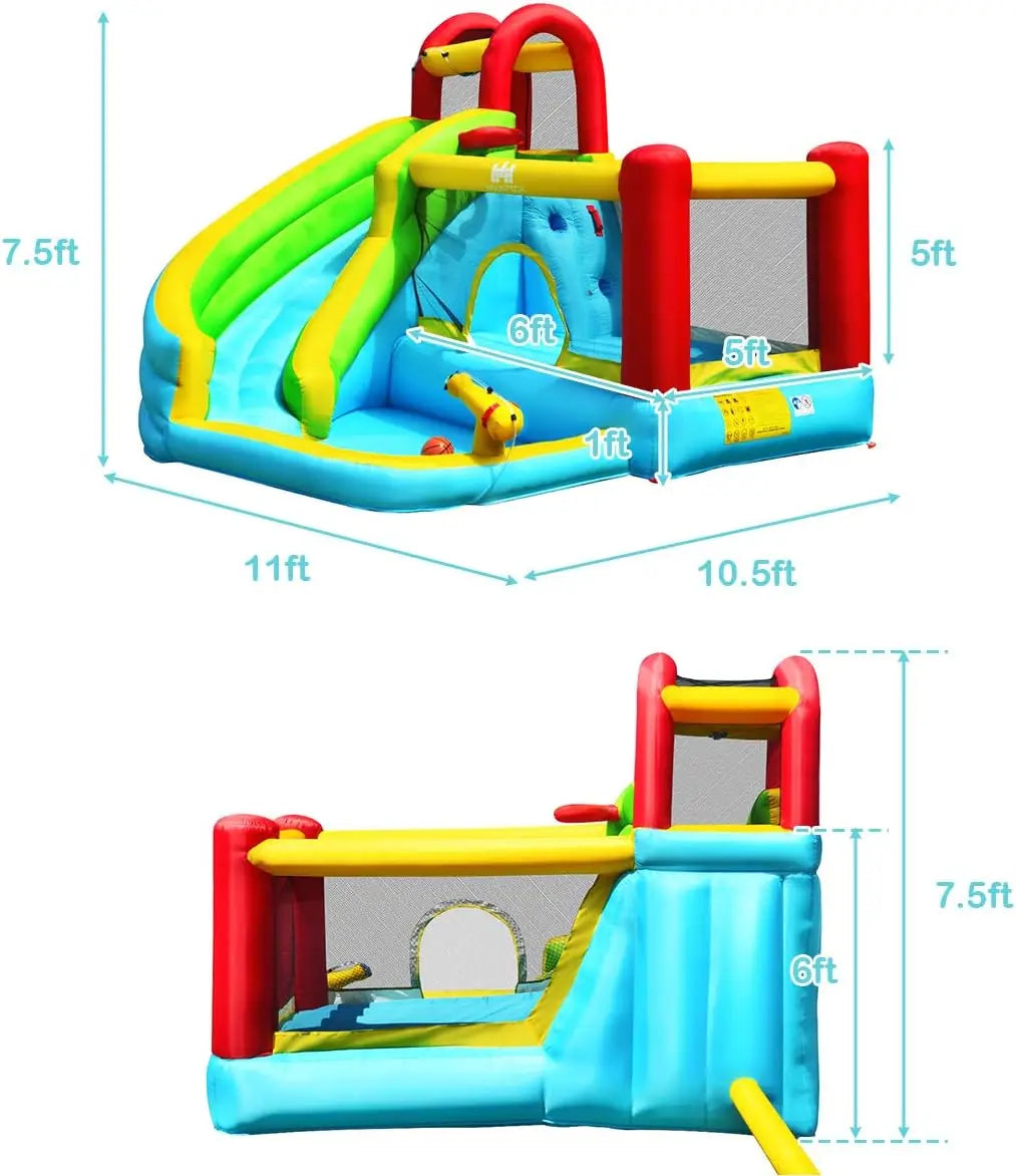 Inflatable Water Slide & Bounce House w/Splash Pool, Climbing Wall, Indoor/Outdoor Blow Up Water Slide for Kids & Adults (735w B
