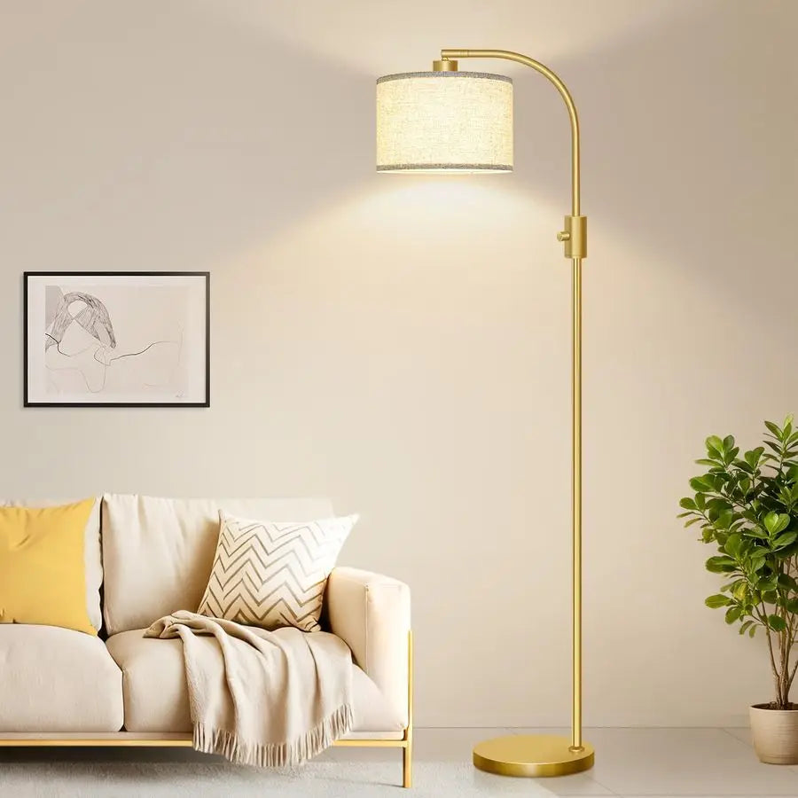 Upgraded Modern Arc Dimmable Tall Standing Floor Lamp with Linen Shade, 1200 Lumens LED Bulb Included, for Living amp Reading Ro