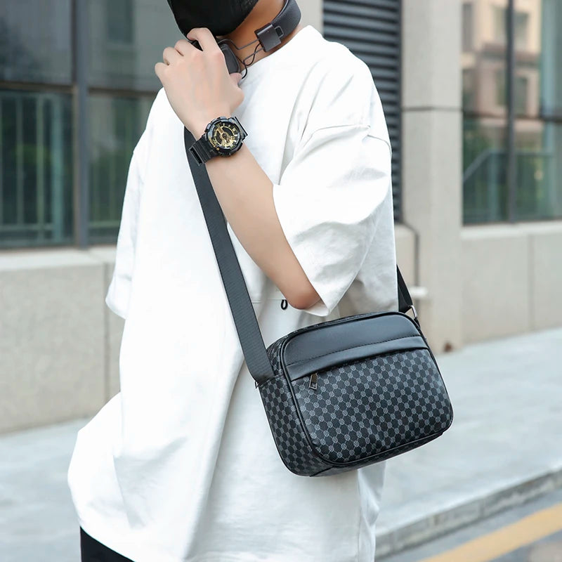 Men's Casual Lightweight Business Shoulder Bag PU Leather Messenger Comfortable Wide Strap Crossbody Designer Male
