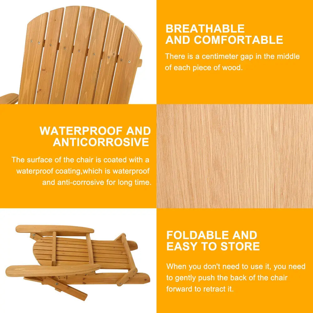 Set of 2 Adirondack Outdoor Patio Deck Wood Lounge Chair Folding Patio Furniture