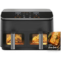Double basket air fryer 9 quarts, large and wide double air fryer, 8-in-1, simultaneously cooking and completing home meals