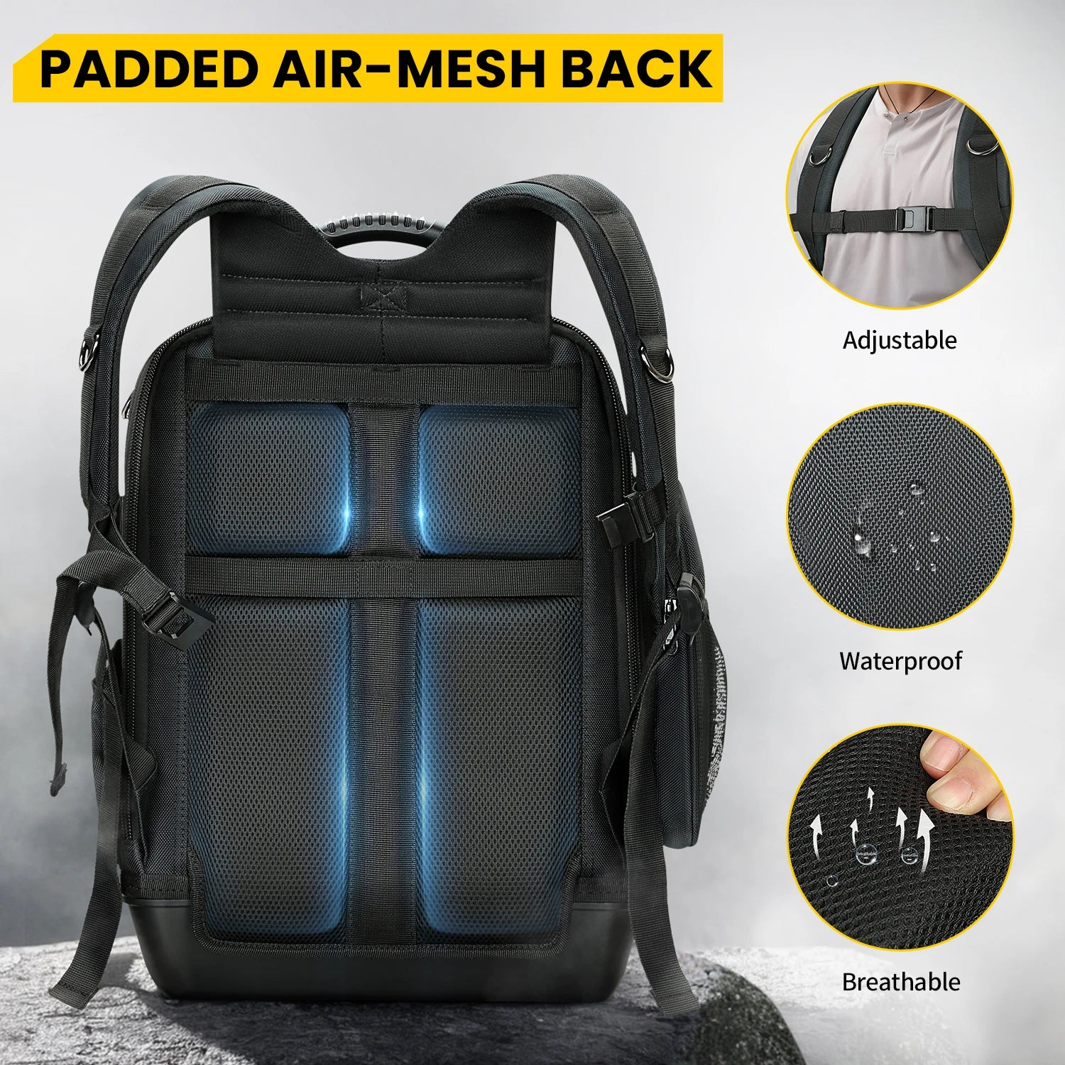 WINHUNT，Professional Tool Backpack, Heavy-Duty Storage Bag with Multiple Compartments, Padded Straps, Black/Grey