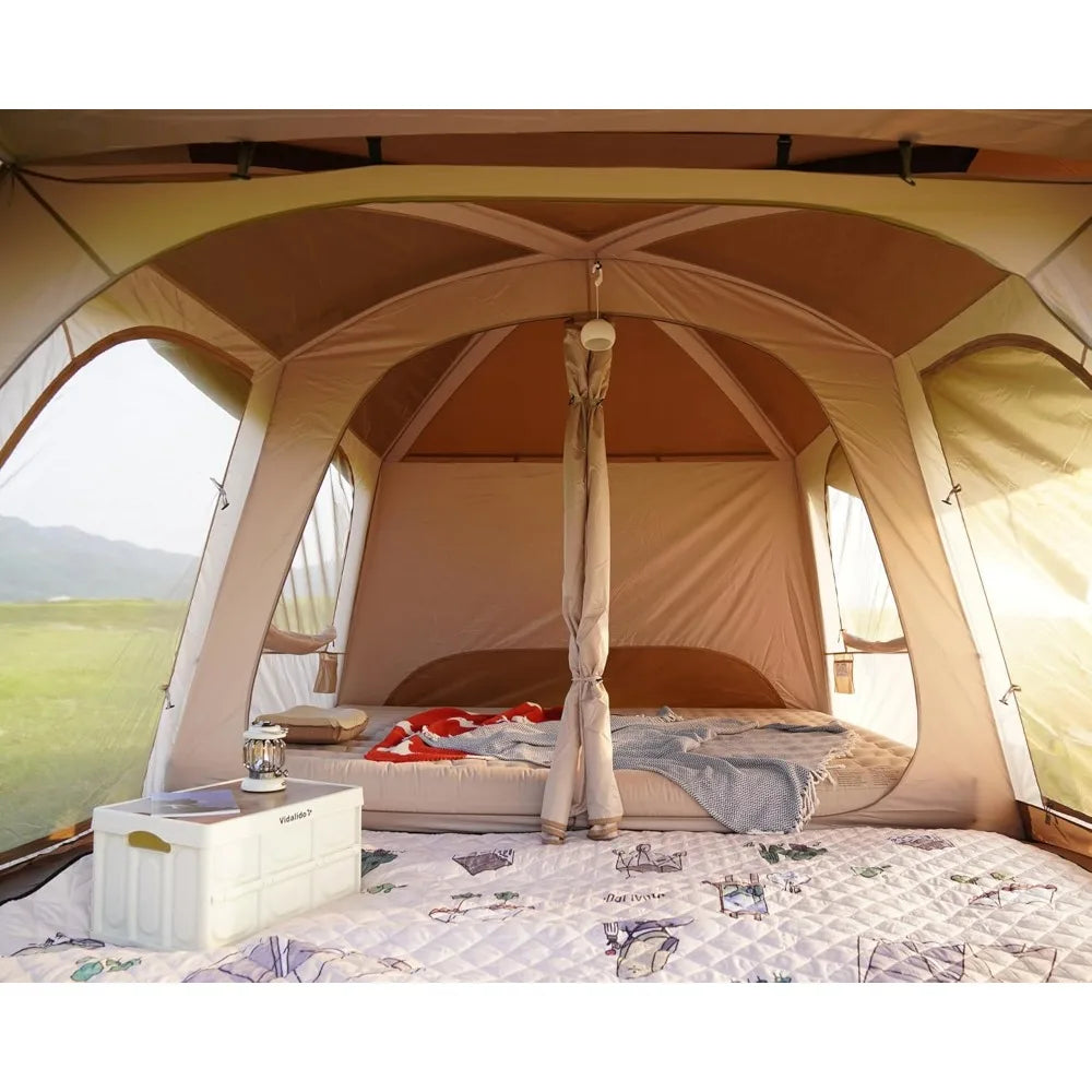 Family Cabin Tent for 8-10 People: 3-Door, 2-Room, Large Waterproof Portable Glamping Tent