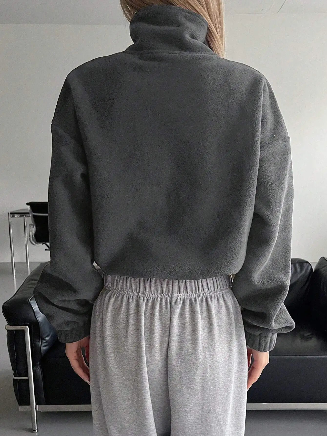 DAZY Women's Fleece Zip-Up Jacket with Drawstring Hem, Casual Cropped Fit for Fall & Winter