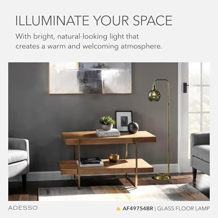 Globe Smoked Glass Floor Lamp with Antique Brass Finish 60 Tall Compact 10.5 Wide Base