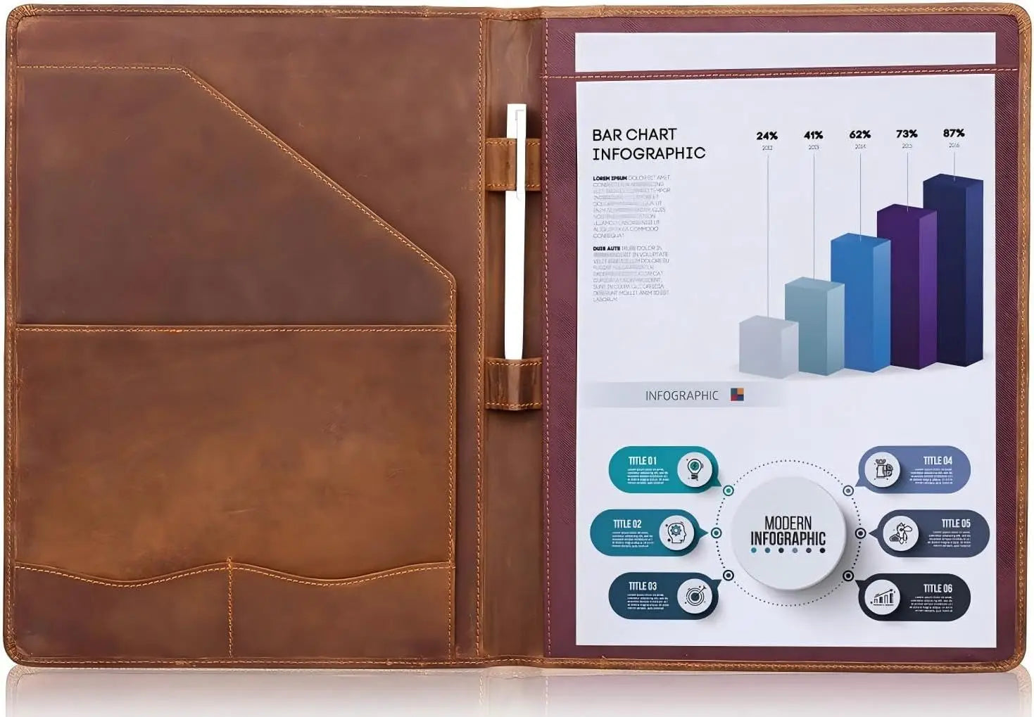 Genuine Leather Portfolio with A4 Document Folder, Professional Writing Padfolio Organizer for Men and Women