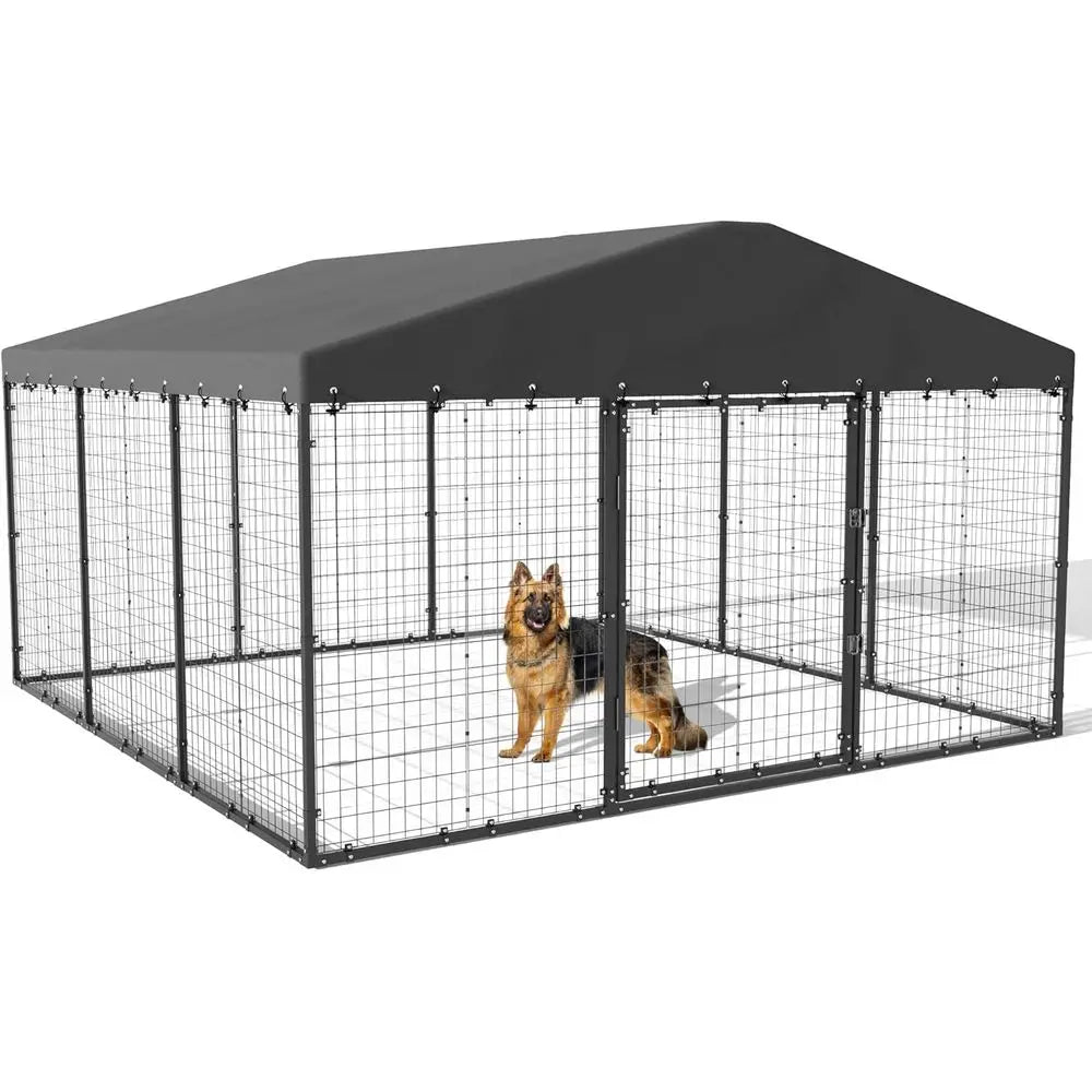 10x10x6 Large Outdoor Dog Kennel, Anti-Rust Galvanized Steel Dog Pen with Double Locks, Heavy Duty Dog Enclosure Fence with UV &