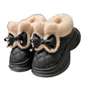 Sweet Bowknot Furry Indoor Slippers Women 2025 Winter Soft Thick Bottom Fluffy Fur Home Slippers Warm Plush Platform Slides