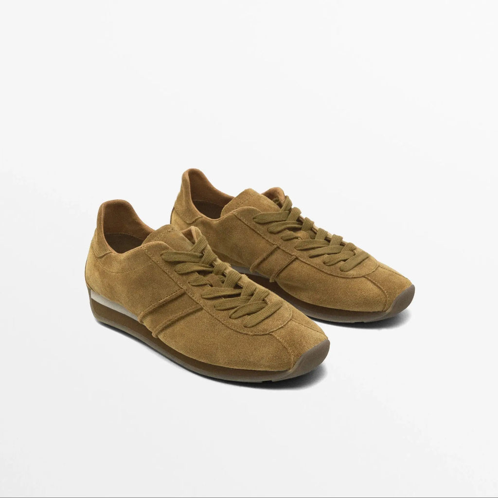 Women's Cowhide Suede Sneakers Thick Soled Lace Up Sports Shoes Daily Leisure Patchwork Comfortable Versatile Good Outside Shoes