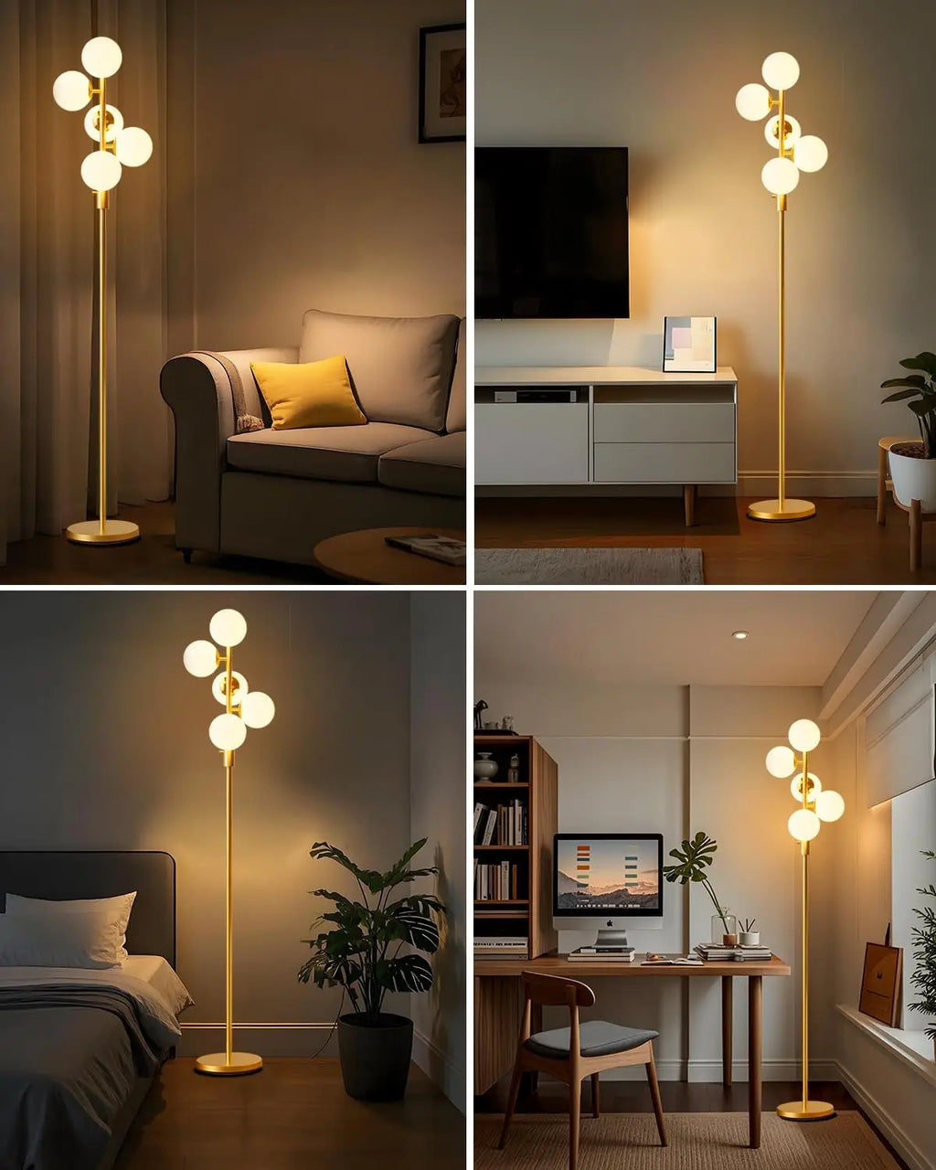 Mid Century Modern Dimmable Floor Lamp with 5x G9 3000K Bulbs, Gold Adjustable Standing Lamp for Living Room, Bedroom, Office