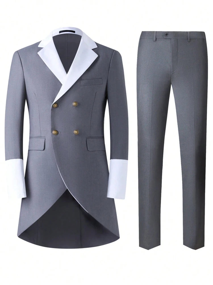 Men's tailcoat, men's suit 2-piece slim fit double breasted tailcoat, suitable for occasions such as dances, concerts, weddings,