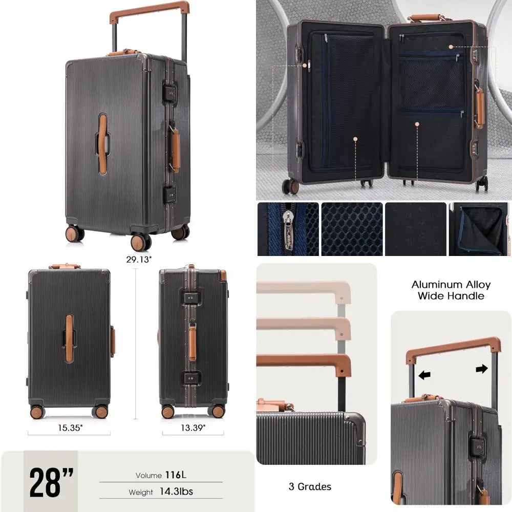 28-inch wide handle hardshell spinner luggage - 116l large capacity with 360° silent wheels - tsa lock & aluminum corners
