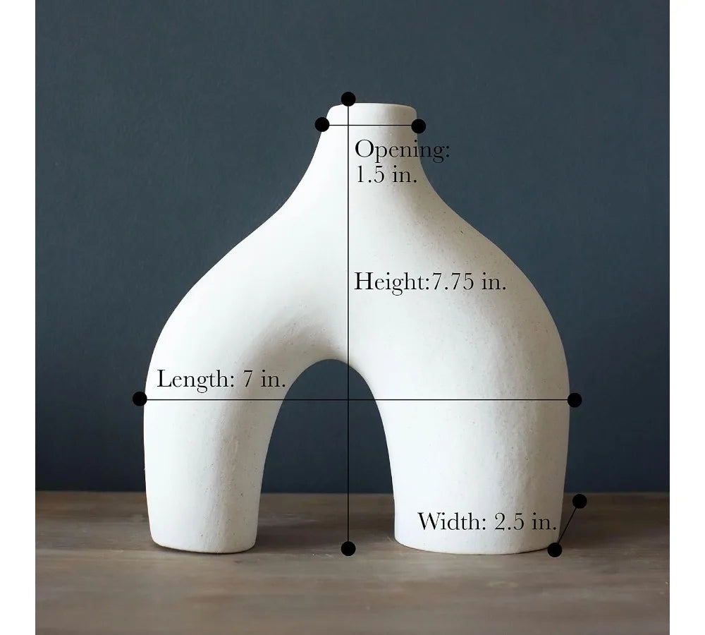 Set of 2 White Large Ceramic Donut Vases - Minimalist Nordic Hollow Centerpiece for Home, Wedding, Office Decor