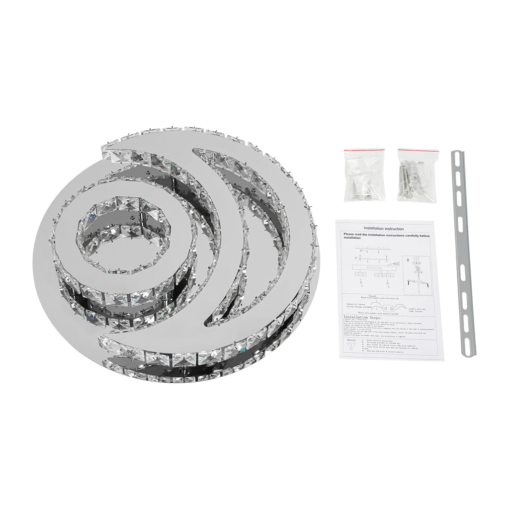27.17*19.29*19.29in Ceiling Light Silver Flush Mount Ceiling Lamp Moon Shape Crystal Chandelier for Living Room Bedroom
