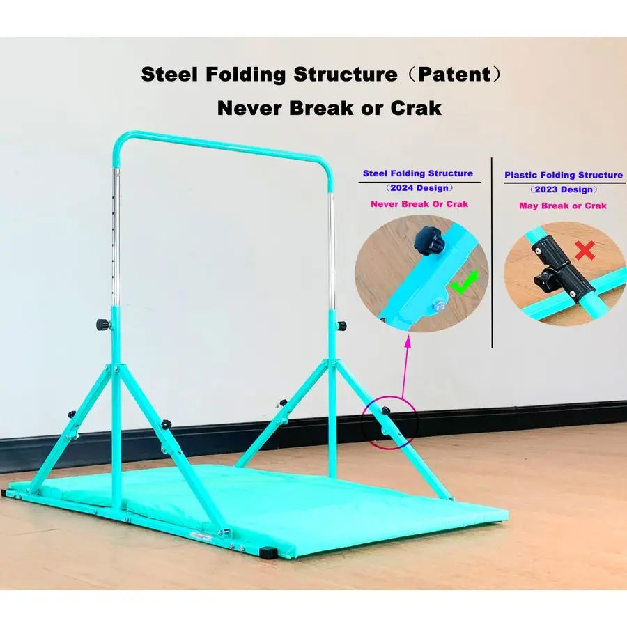 Foldable Gymnastic Bar for Kids Ages 312, 9 Height Levels, 200 lbs Weight Capacity, 5 Ft Length Gymnastic Kip Bar with Mat, Gymn
