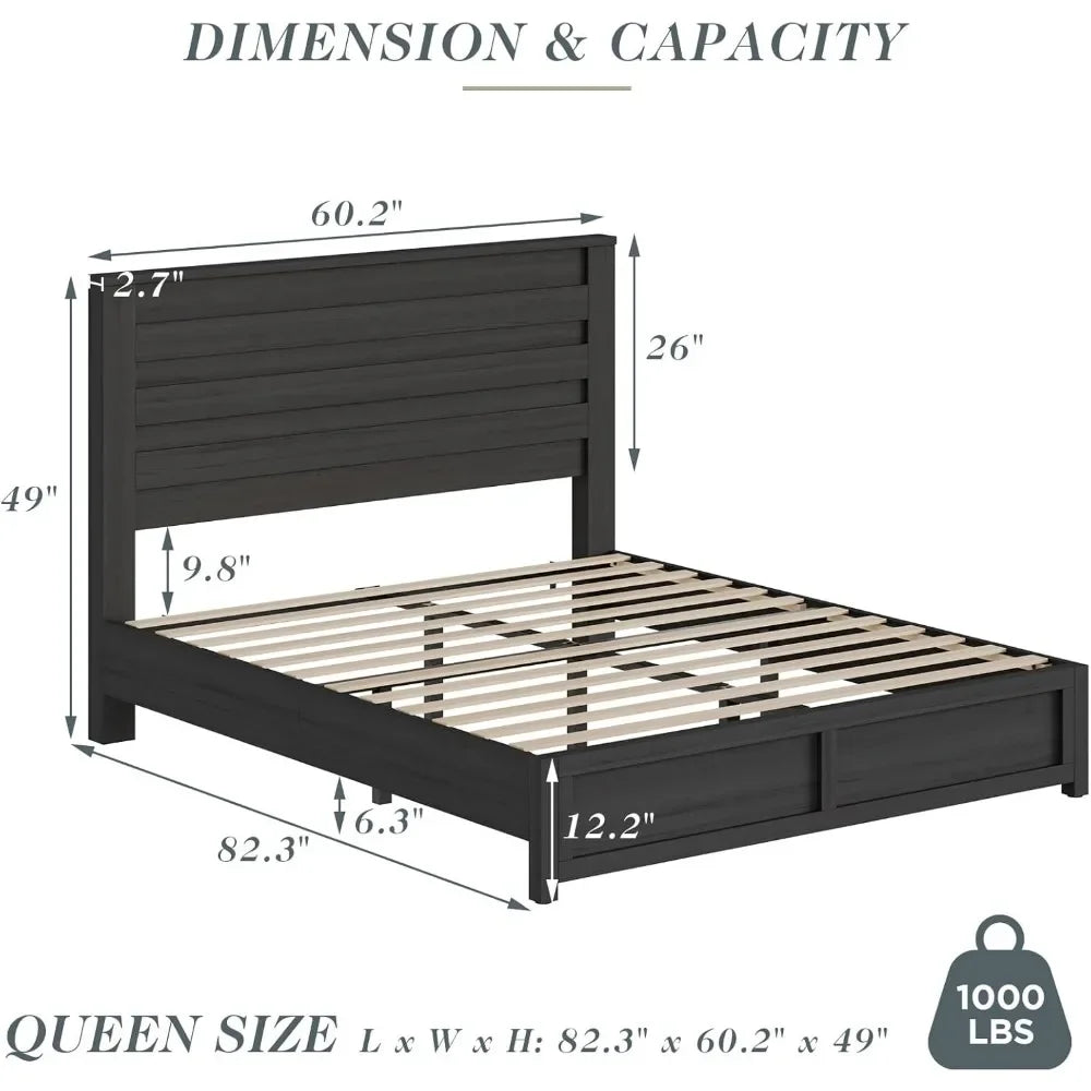 Farmhouse Bed Frame with Headboard, Platform Bed Frame with Wood Slats Support/No Box Spring Needed/Easy Assembly Customized
