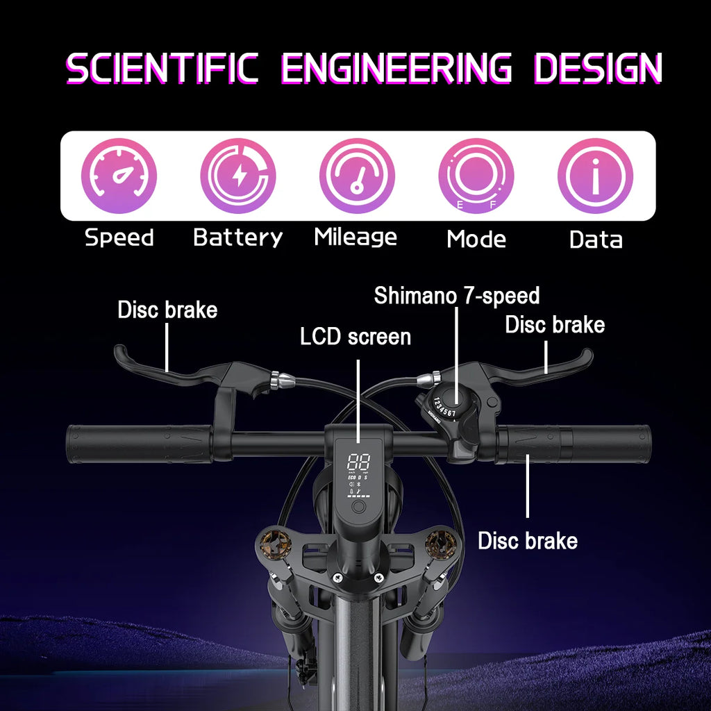 6MSKS C6 Electric Bicycle 1000W Motor 48V17.5AH Lithium Battery Electric Bike Range of 50miles 20*4 Inch Fat Tire Snow E-bike