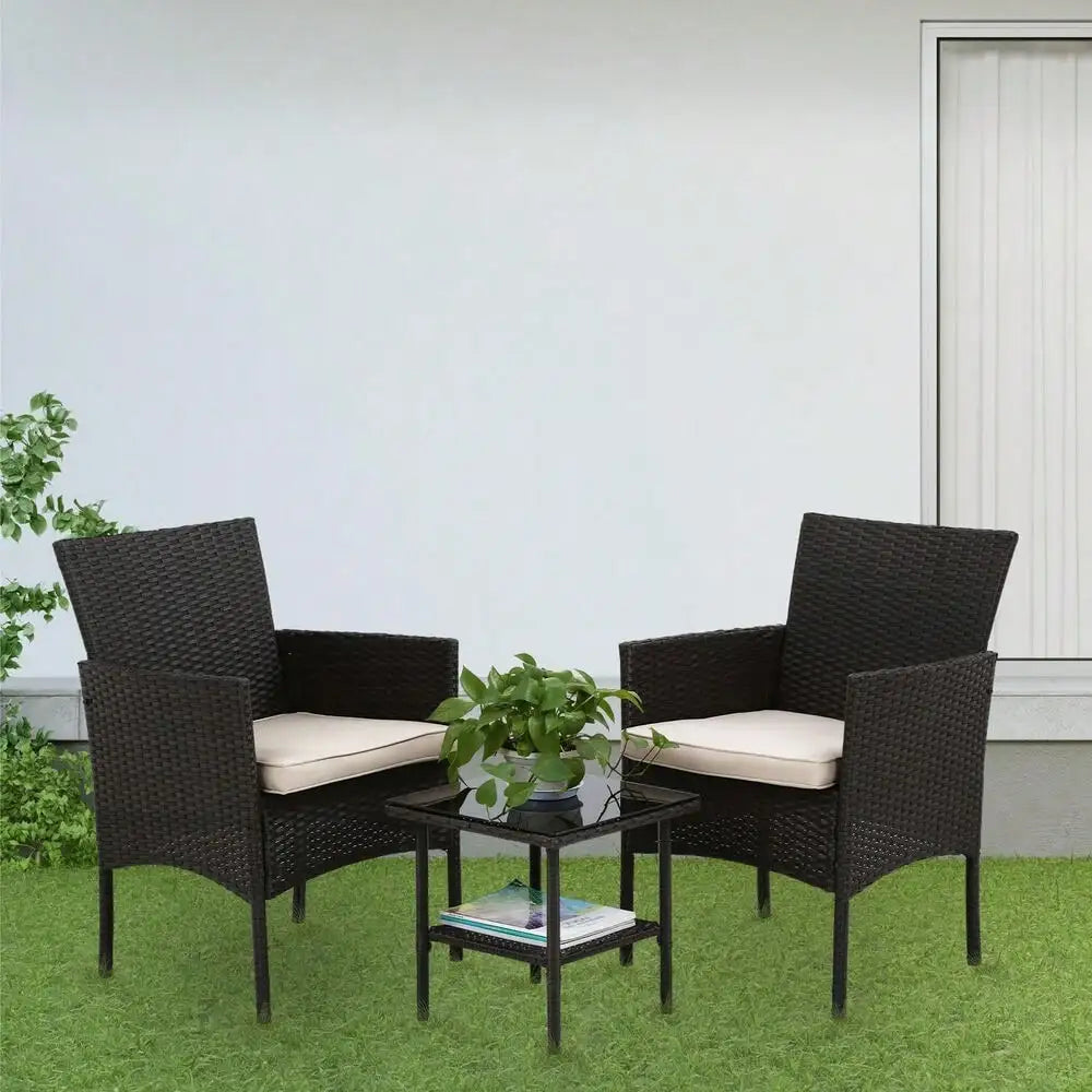 Patio Furniture Set 3 Pieces Outdoor Rattan Chair Conversation Sets for Yard