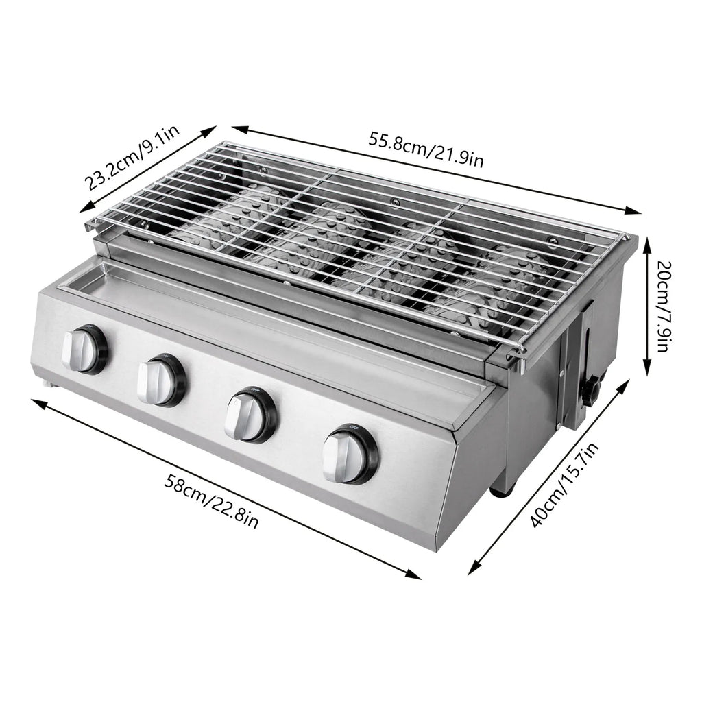 Tabletop Gas Grill Stainless Steel Barbecue Stove Portable LPG Gas BBQ Great Barbecue Cooker Small Grill Griddle for Camping