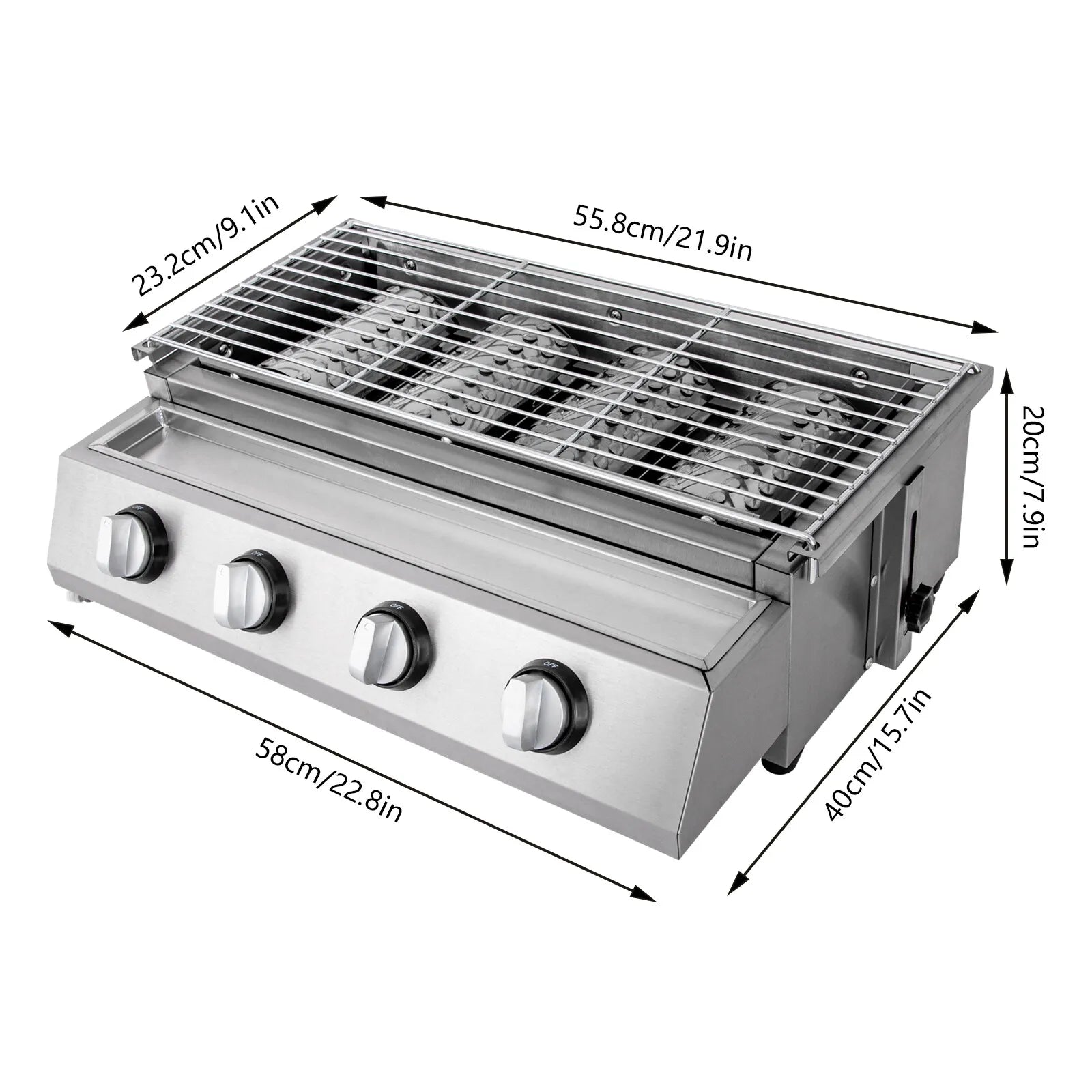 Tabletop Gas Grill Stainless Steel Barbecue Stove Portable LPG Gas BBQ Great Barbecue Cooker Small Grill Griddle for Camping