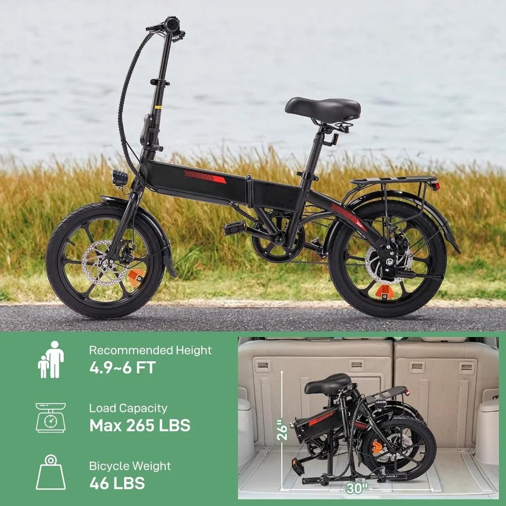 Adult 16 Inch Electric Bike Folding E-Bike 350W Motor Dual Disc Brakes Pedal Assist 35 Miles Range 15.5 Mph Speed Limit