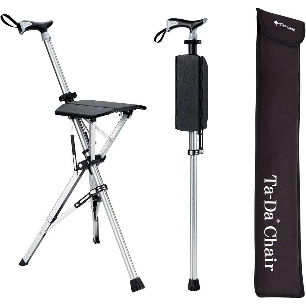 Portable hiking pole, folding cane with chair, lightweight aluminum, easy to carry and store, non-slip