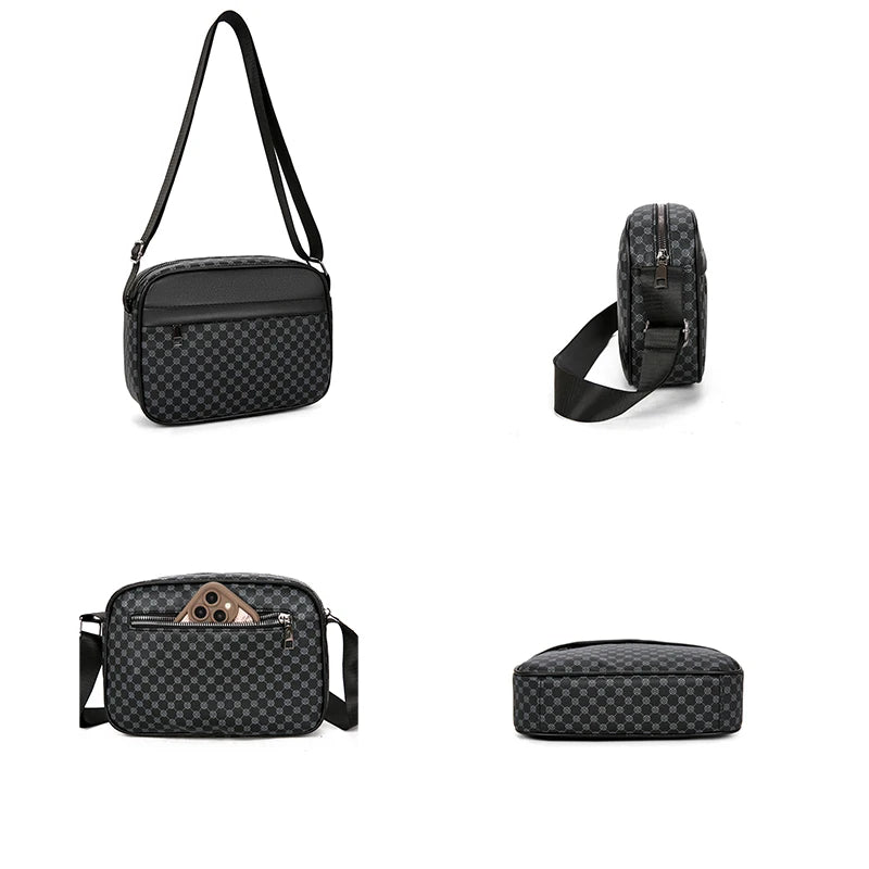 Men's Casual Lightweight Business Shoulder Bag PU Leather Messenger Comfortable Wide Strap Crossbody Designer Male