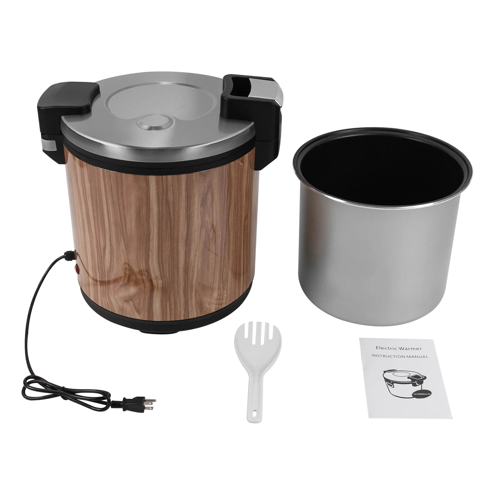 Commercial Electric Food Warmer with Rice Spoon, 100 Cups Stainless Steel Rice Warmer, Heavy Duty 23L/6Gal Cooked Rice Warmer
