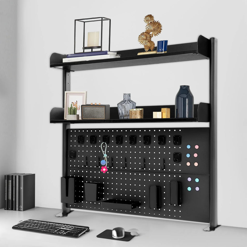 Clamp on Desk Shelf with Pegboard, Desk Extender Pegboard Workstation, Desktop Bookshelf Storage Shelves for Home Office Dorm