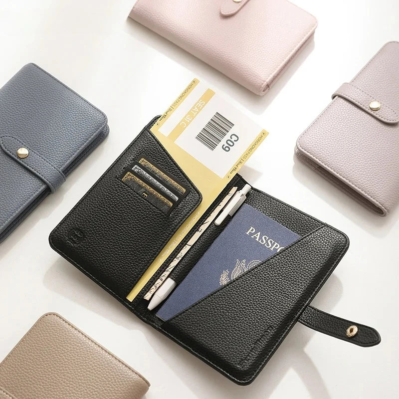Passport Wallet Travel Organizer Card Holder Case for Women Men with Ticket Slot Pen Pocket Multi-Function Passport Cover