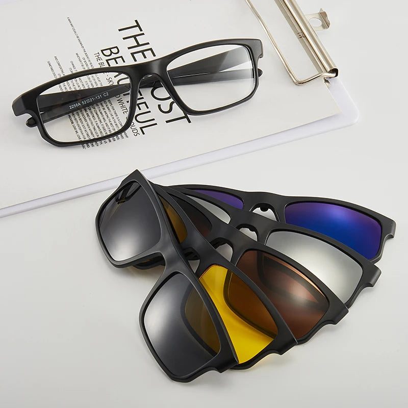 6 In 1 Men Women Polarized Optical Magnetic Sunglasses Clip Magnet Clip on Sunglasses Polaroid Clip on Sun Glasses Frame And Bag