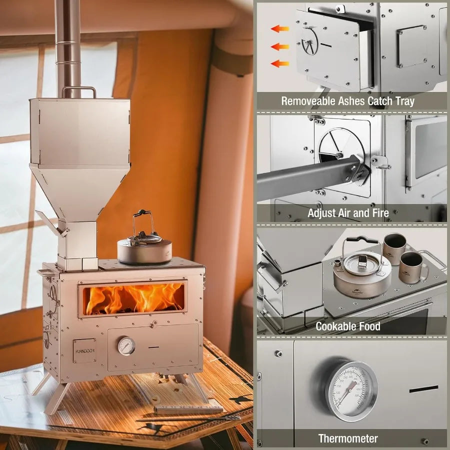 Wood Burning Stove with Oven for Outdoor Winter Camping and Hunting: Portable Pellet Stove Made of 304 Stainless Steel with Int