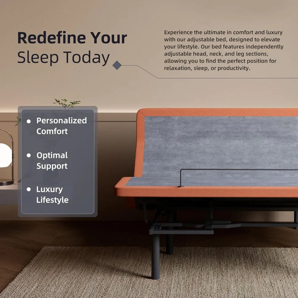 Adjustable Bed Frame - Bed Base with Massage, Pillow-tilt, Ergonomic Incline, Zero Gravity, Dual USB Port,Customized
